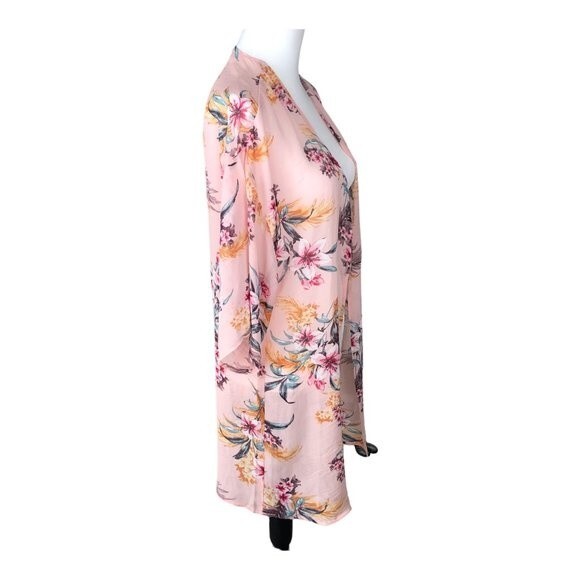 Pinkline Floral Kimono Cardigan Light Pink Floral Sheer 3/4 Sleeve Size L - Picture 2 of 10